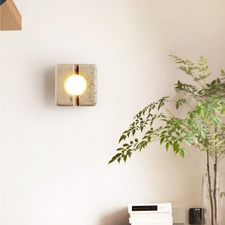 Retro White Travertine Square Shade LED Wall Sconce Lamp