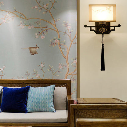 Chinese Embroidered Iron Fabric 1-Light Wall Sconce Lamp