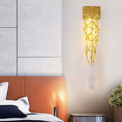 Iron Copper Crystal Branch Drop 1-Light Wall Sconce Lamp