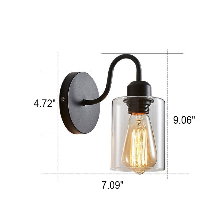 Vintage Industrial Iron Glass 1-Light Wall Sconce Lamp