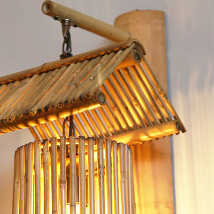 House Bamboo Weaving Cylinder 1-Light Wall Sconce Lamp