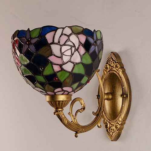 Tiffany Rose Stained Glass 1-Light Wall Sconce Lamp