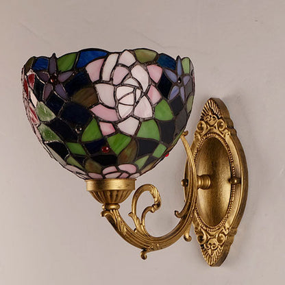 Tiffany Rose Stained Glass 1-Light Wall Sconce Lamp