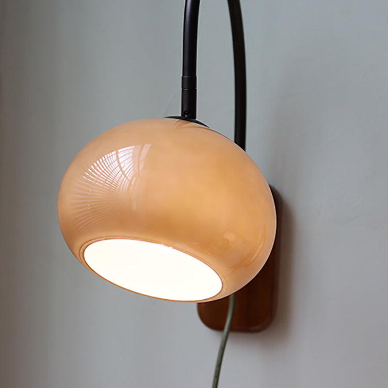 Half Round Fishing Rod Wood Glass 1-Light Wall Sconce Lamp