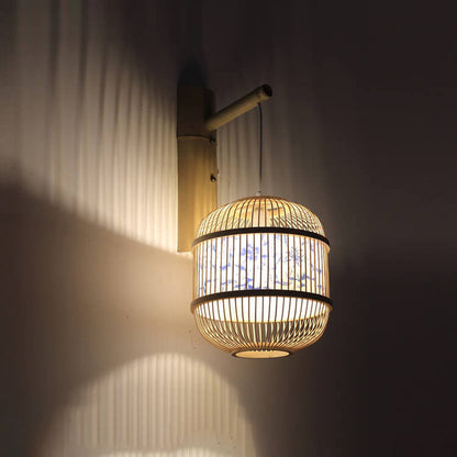 Chinese Weaving Parchment Oval 1-Light Wall Sconce Lamp