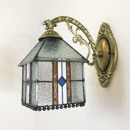 Tiffany House Iron Stained Glass 1-Light Wall Sconce Lamp