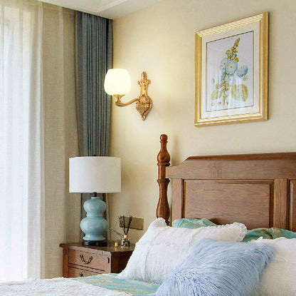 Brass Glass Cup Carving Base 1/2 Light Wall Sconce Lamp