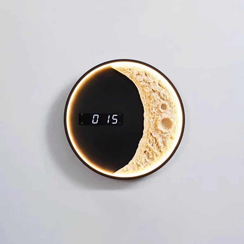 Round Clock Hardware Aluminium Resin LED Wall Sconce Lamp