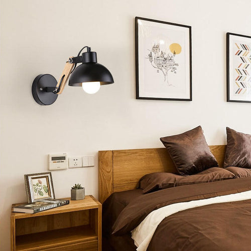 Iron Adjustable Wooden Lamp Arm 1-Light Wall Sconce Lamp