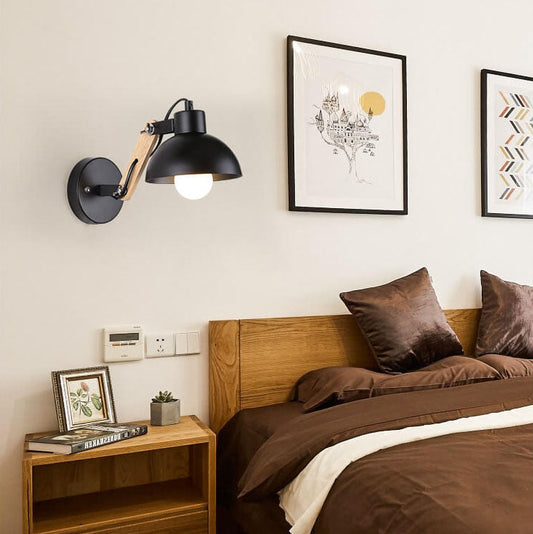 Iron Adjustable Wooden Lamp Arm 1-Light Wall Sconce Lamp