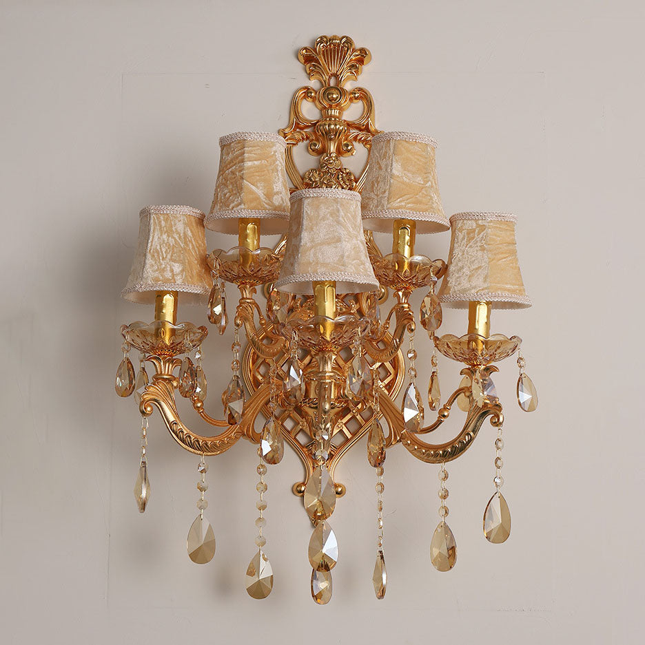 Gold Glass Crystal Hardware 5-Light Wall Sconce Lamp
