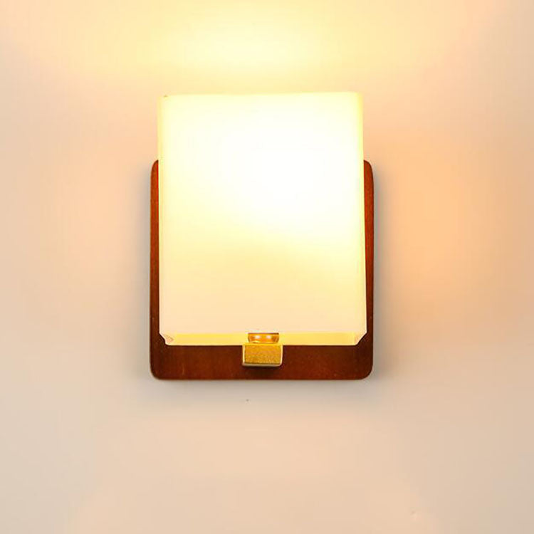 Transitional Cylinder Wood Glass 1-Light Wall Sconce Lamp