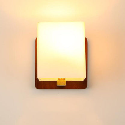 Transitional Cylinder Wood Glass 1-Light Wall Sconce Lamp