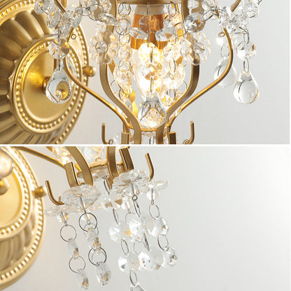 Traditional Lantern Iron Crystal 1-Light Wall Sconce Lamp