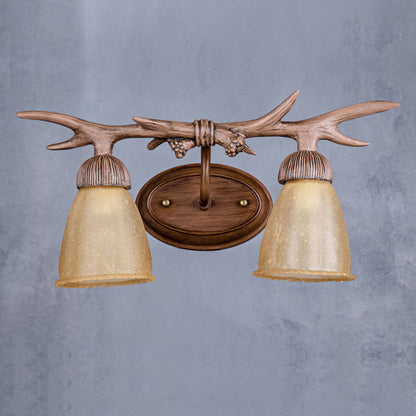 Antler Resin Faux Parchment Shade 2-Light Wall Sconce Lamp