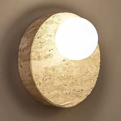 Japanese Yellow Travertine Circle 1-Light Wall Sconce Lamp