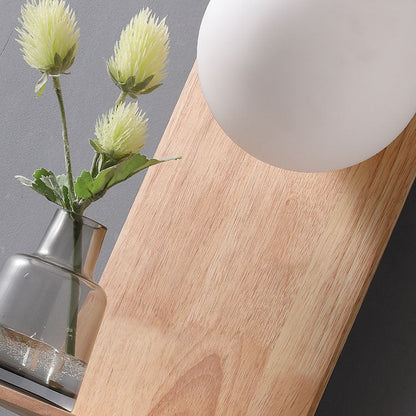 Glass Ball Wooden Square Base 1-Light Wall Sconce Lamp