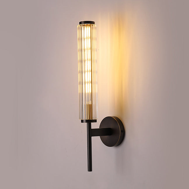 Modern Luxury Brass Glass Cylinder 1-Light Wall Sconce Lamp