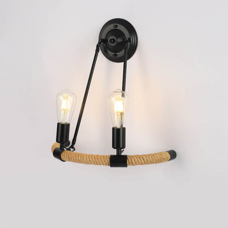 Vintage Twine Iron Round 1/2 Light Wall Sconce Lamp
