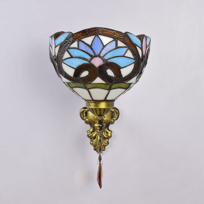 Tiffany Iron Crystal Glass Bowl 1-Light Wall Sconce Lamp