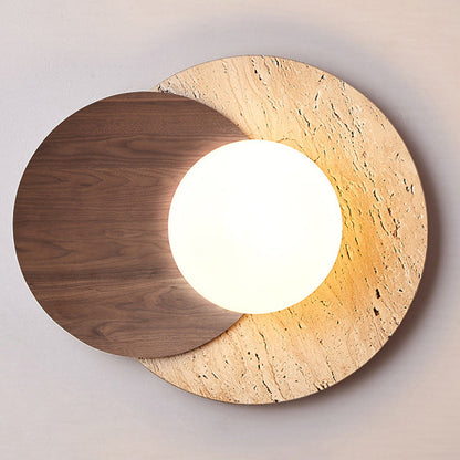 Japanese White Travertine Disc 1-Light Wall Sconce Lamp