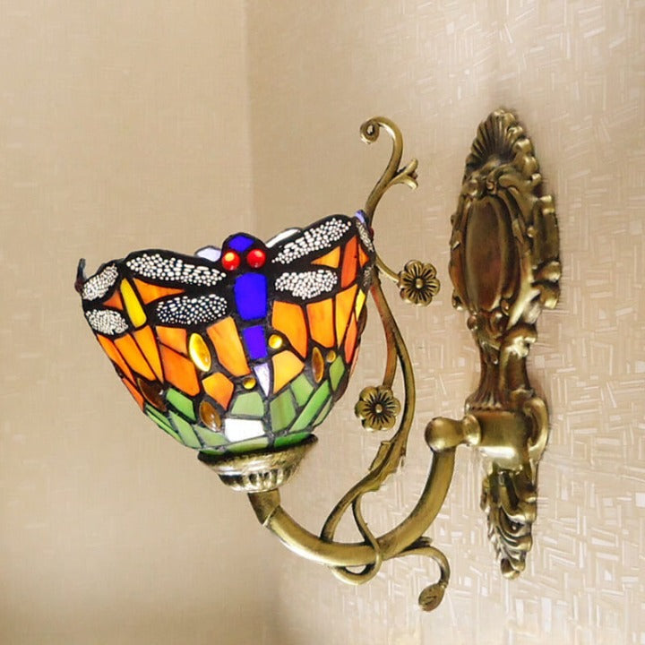 Tiffany Stained Glass Dragonfly 1-Light Wall Sconce Lamp