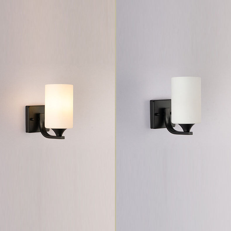 Simplicity Cylinder Iron Glass 1/2 Light Wall Sconce Lamp