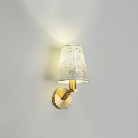 Floral Patterned Fabric Brass 1-Light Wall Sconce Lamp