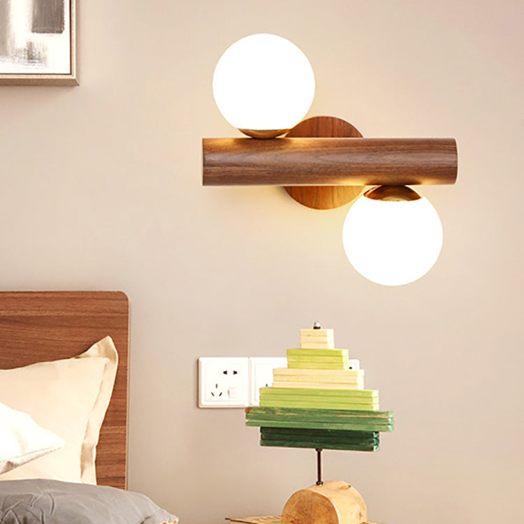Japanese Glass Cylinder Strip Ball 2-Light Wall Sconce Lamp