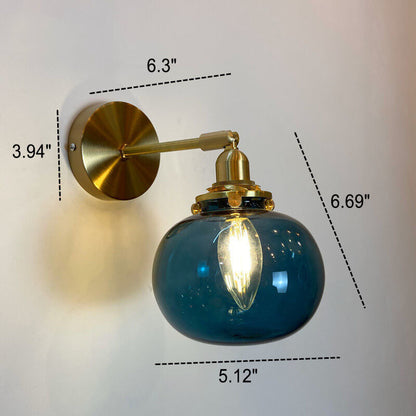 Japanese Round Ball Glass Brass 1-Light Wall Sconce Lamp