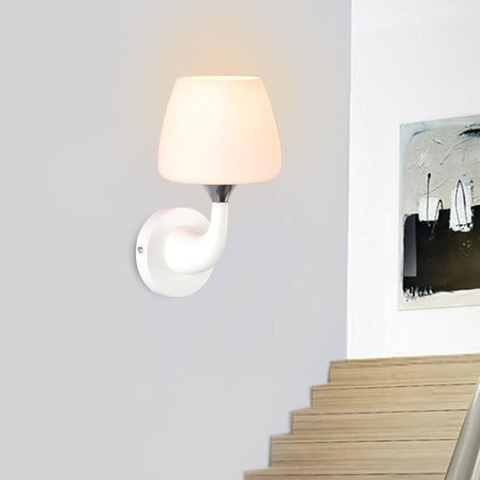 White Iron Glass Cup Shade 1/2 Light Wall Sconce Lamp