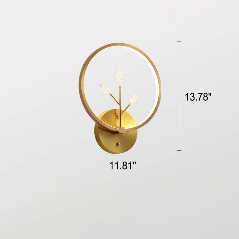 Brass Crystal Tree Branch Circle LED Wall Sconce Lamp
