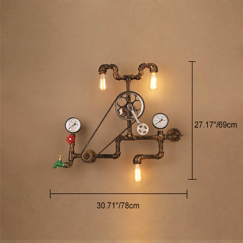 Industrial Iron Plumbing Gear 3-Light Wall Sconce Lamp