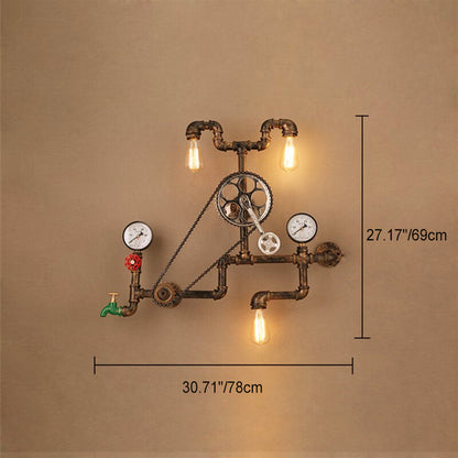 Industrial Iron Plumbing Gear 3-Light Wall Sconce Lamp