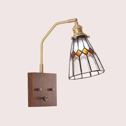 Square Cone All Copper Wood Glass 1-Light Wall Sconce Lamp