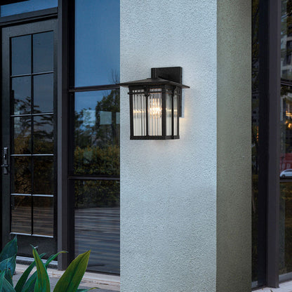 Aluminum Frame Ribbed Glass Shade 1-Light Wall Sconce Lamp