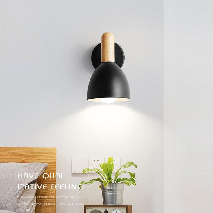 Nordic Wood Iron Cannonball Shape 1-Light Wall Sconce Lamp