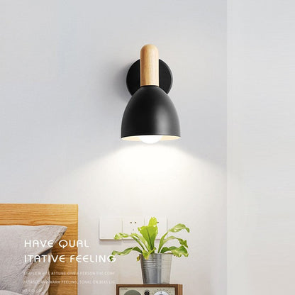 Nordic Wood Iron Cannonball Shape 1-Light Wall Sconce Lamp
