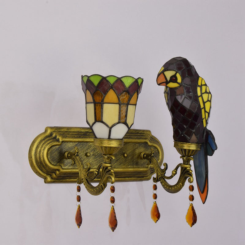 Tiffany Glass Crystal String 2-Light Wall Sconce Lamp
