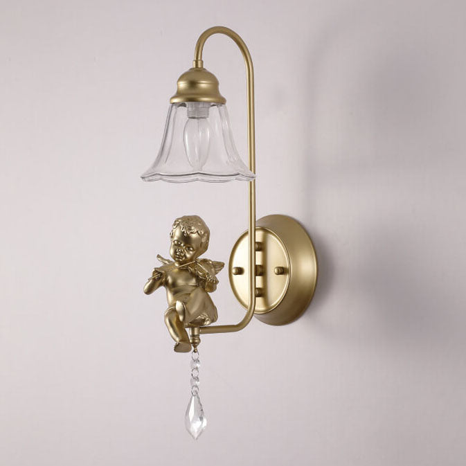 Traditional Glass Iron Cone Angel 1-Light Wall Sconce Lamp