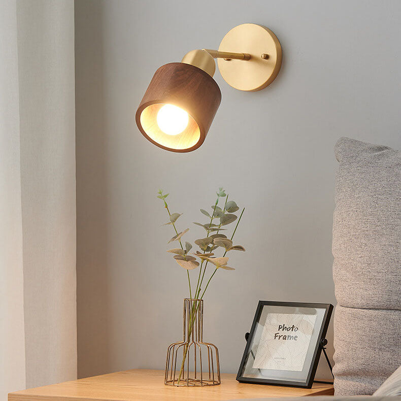 Light Luxury Copper Walnut Round 1-Light Wall Sconce Lamp