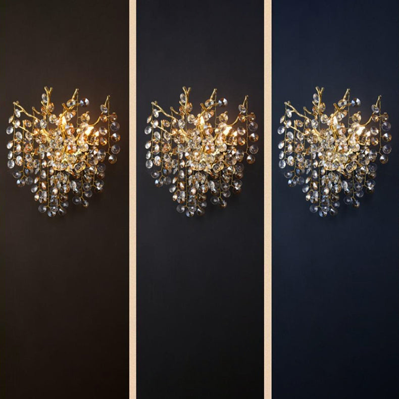 Aluminum Crystal Branch Bead 2/3 Light Wall Sconce Lamp