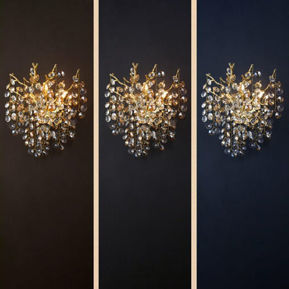 Aluminum Crystal Branch Bead 2/3 Light Wall Sconce Lamp