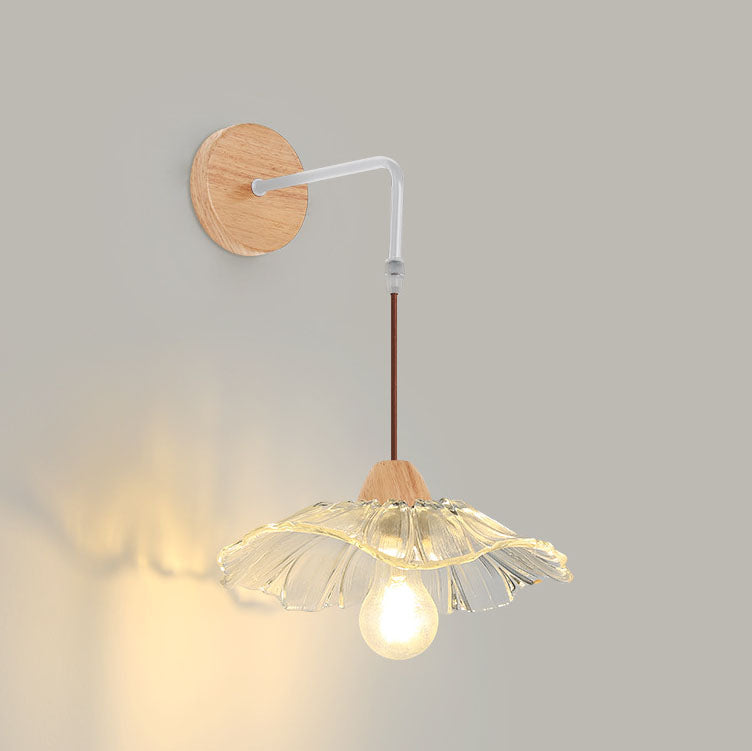 Chinese Lotus Leaf Flower Walnut 1-Light Wall Sconce Lamp