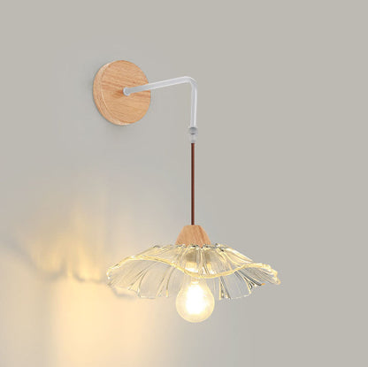 Chinese Lotus Leaf Flower Walnut 1-Light Wall Sconce Lamp
