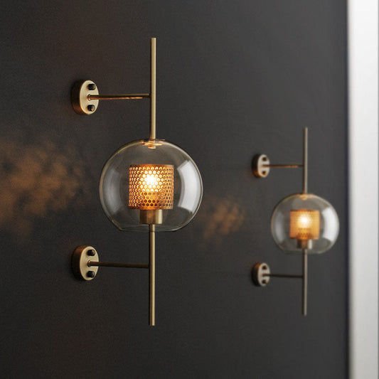 Iron Frame Spherical Glass Shade 1-Light Wall Sconce Lamp