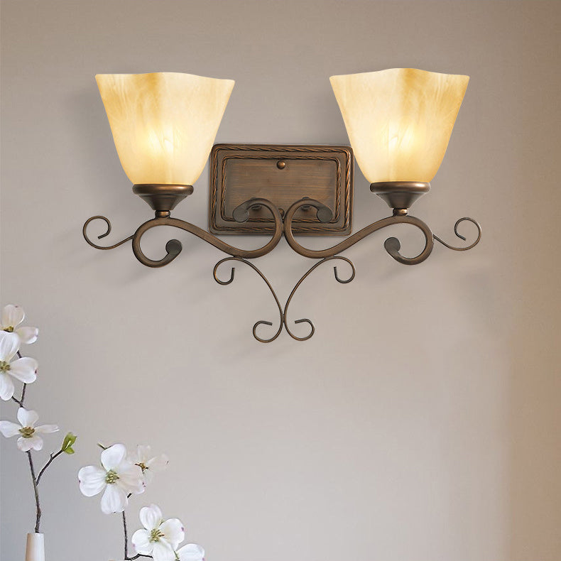 Iron Glass Tetrahedron Oval Base 1/2 Light Wall Sconce Lamp