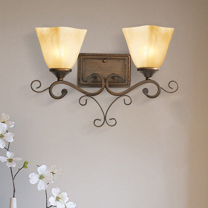 Iron Glass Tetrahedron Oval Base 1/2 Light Wall Sconce Lamp