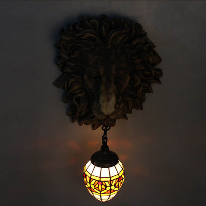 Tiffany Resin Lion's Head 1-Light Wall Sconce Lamp