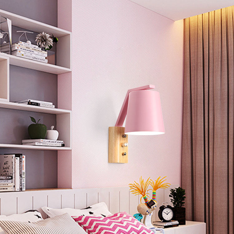 Nordic Solid Wood Cylindrical 1-Light Wall Sconce Lamp